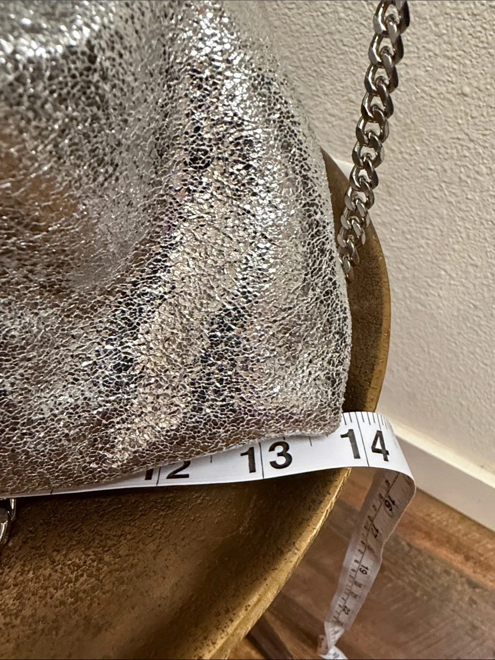 Zara Metallic Silver Foil Crossbody Bag Pearl Bumblebee Accent Cottagecore Glam